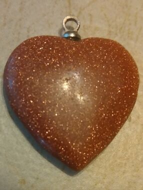 Authentic Goldstone Heart Pendant Necklace Charm With Sterling Silver Bail.